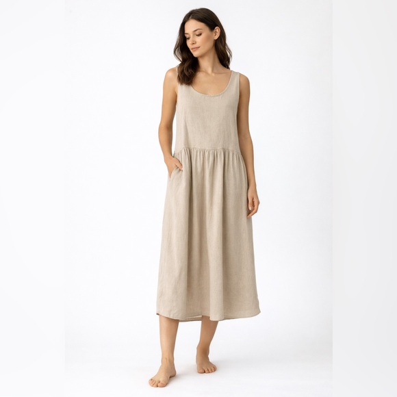 CP Shades Hand-Dyed Cotton Tank Midi Dress Natural Beige Size Medium - Picture 8 of 8